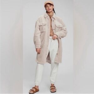 Rebecca Minkoff Small Teddy Plush Long Shirt Jacket White Sherpa Beige